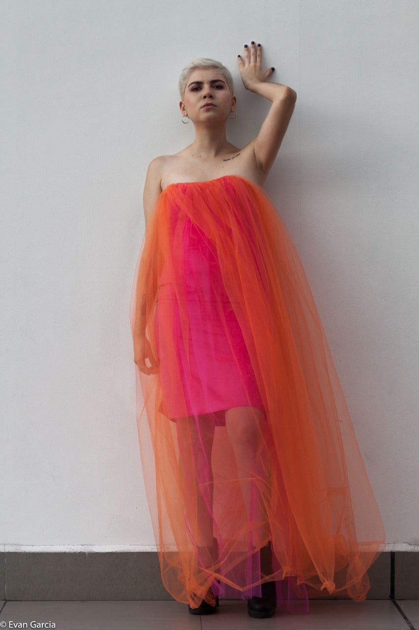 Vestido Rosa Naranja de tul